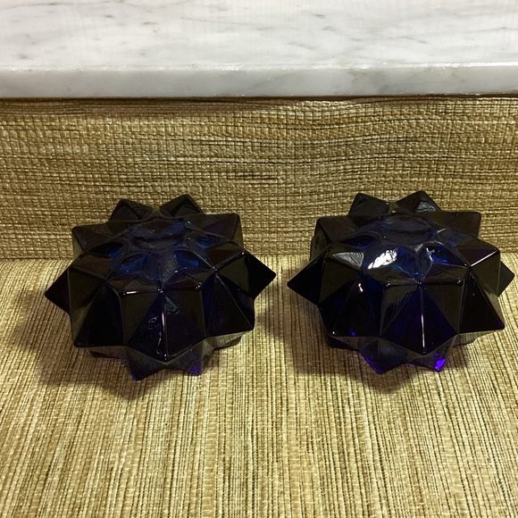 Vintage Pair Indiana Glass Starburst Cobalt Blue Votive Candle Holders - Picture 4 of 5